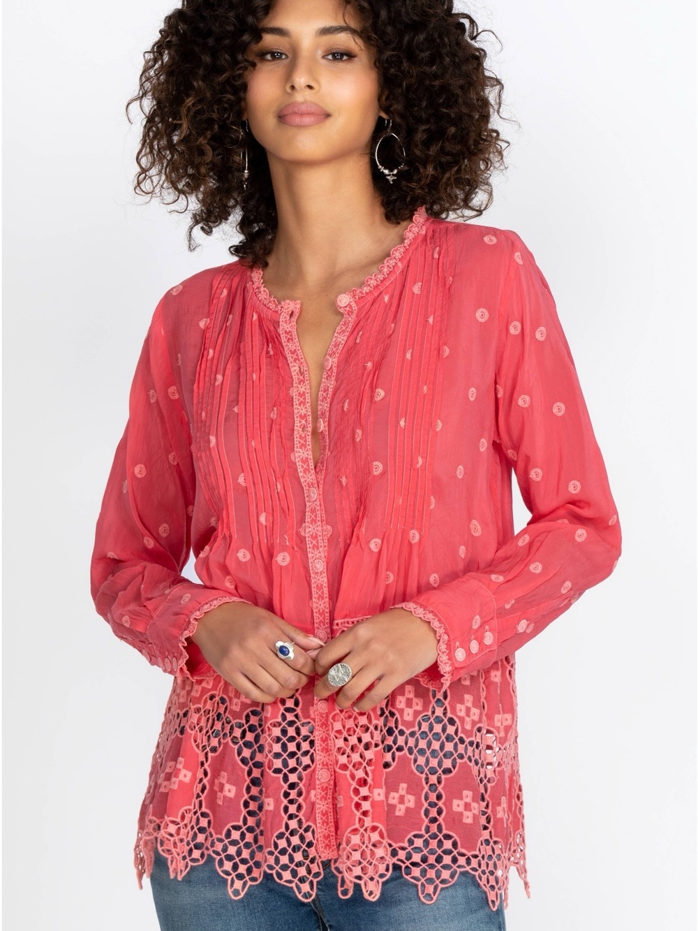 Johnny Was Baez Phaedra Blouse Top Boho Passion Fruit XL